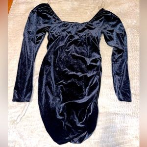 Velvet long sleeve black dress